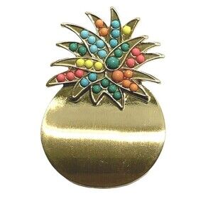 Baublebar Pineapple Tac Pin Brooch 1.75" Gold Tone Tropical Color Accents